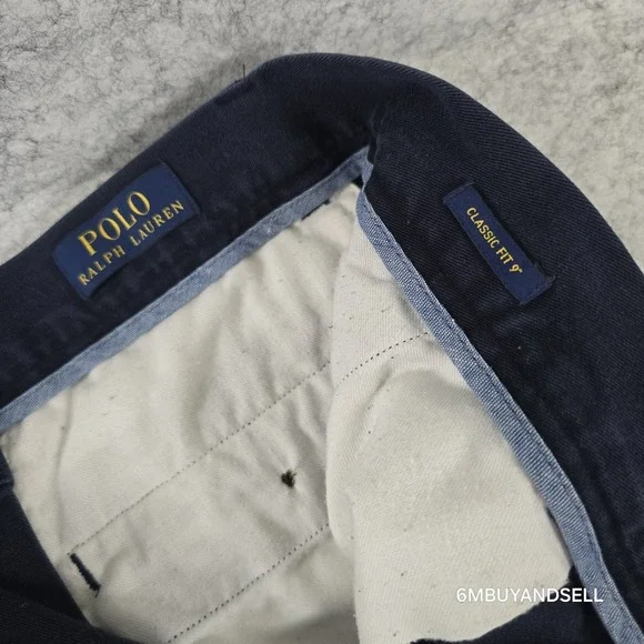 Polo Ralph Lauren Mens Classic Fit 9 Inch Chino Shorts Navy Blue Cotton Size 33 - Picture 2 of 8